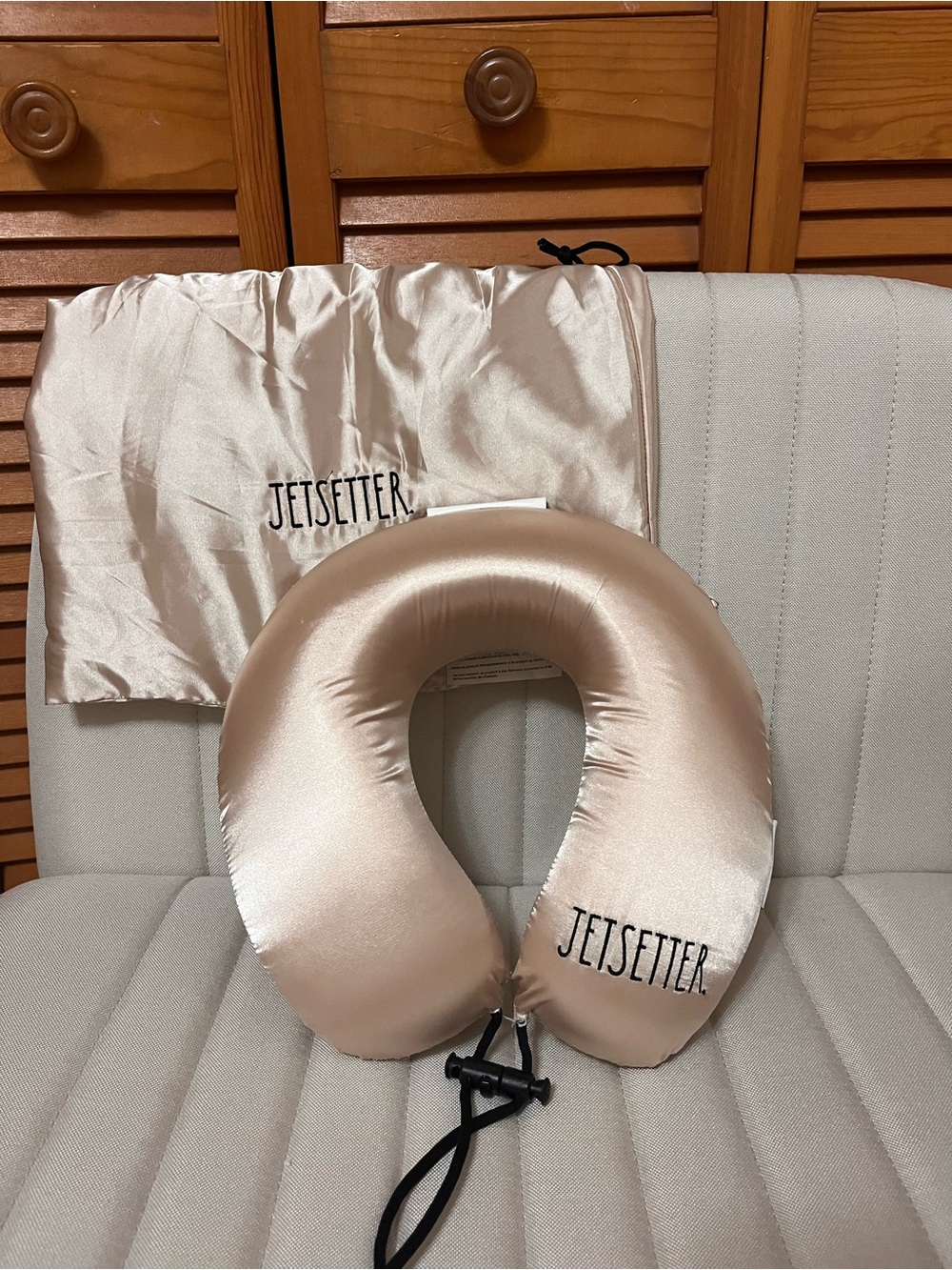 Rae Dunn Satin Travel Neck Pillow in Champagne